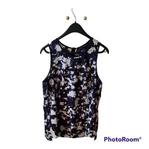 Banana Republic Factory Navy and White Floral Tank Top